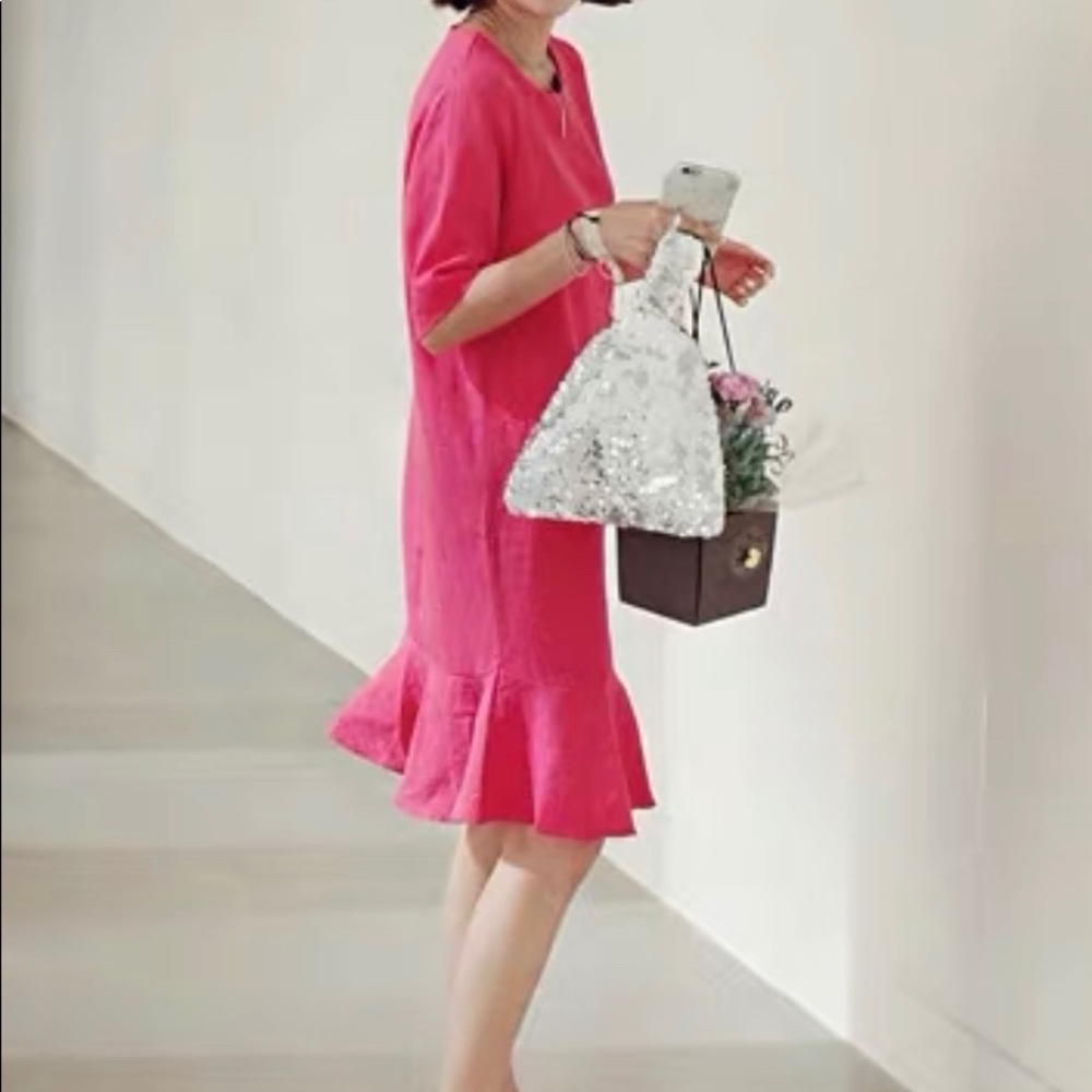 100% Linen dress, watermelon red - Picture 4 of 4